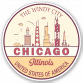 Chicago Illinois City Skyline Emblem Sticker (Voorkant)