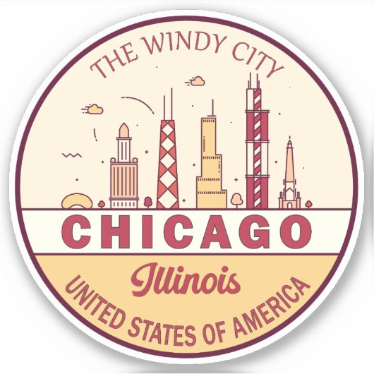 Chicago Illinois City Skyline Emblem Sticker (Voorkant)