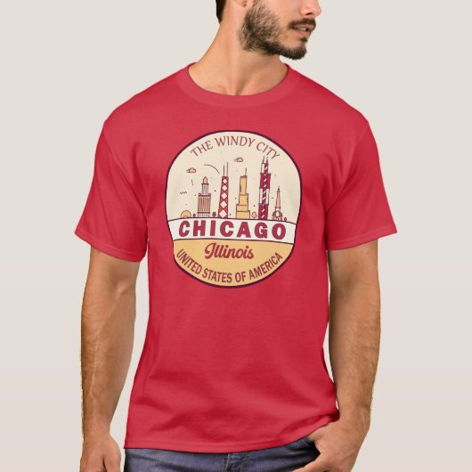 Chicago Illinois City Skyline Emblem T-shirt (Voorkant)