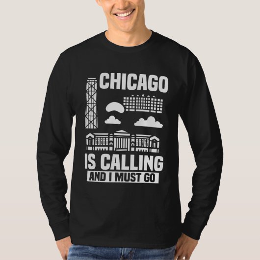 Chicago Illinois City Skyline Map Travel T-shirt (Voorkant)