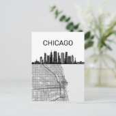 Chicago Illinois City Skyline met map Briefkaart (Staand voorkant)