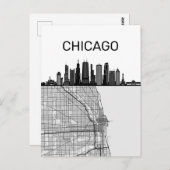 Chicago Illinois City Skyline met map Briefkaart (Voorkant / Achterkant)