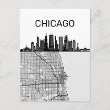 Chicago Illinois City Skyline met map