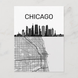 Chicago Illinois City Skyline met map Briefkaart