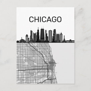 Chicago Illinois City Skyline met map Briefkaart