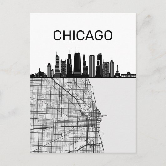 Chicago Illinois City Skyline met map Briefkaart (Voorkant)