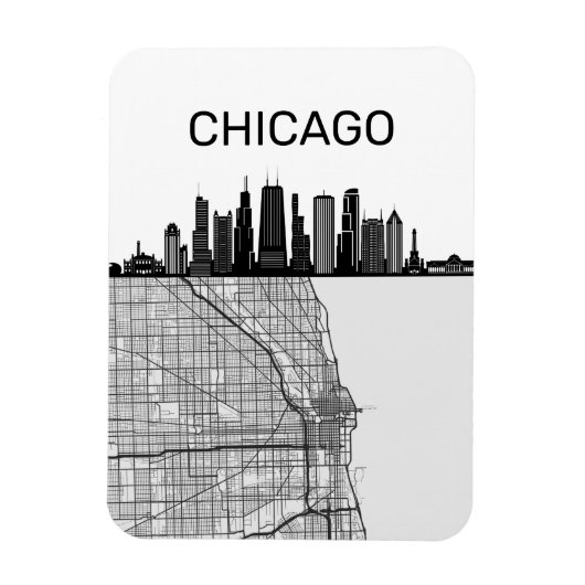 Chicago Illinois City Skyline met map Magneet (Verticaal)