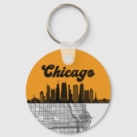 Chicago Illinois City Skyline met map