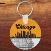 Chicago Illinois City Skyline met map Sleutelhanger (Voorkant)