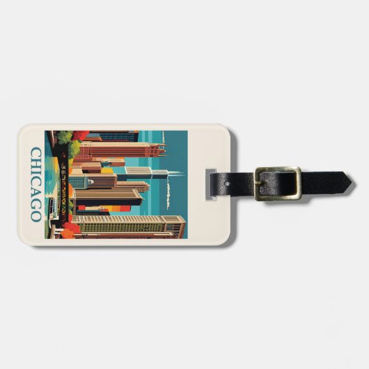 Chicago Illinois City Skyline Retro Reizen Bagagelabel (Voorkant horizontaal)