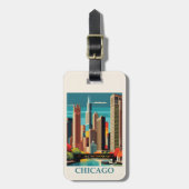  Chicago Illinois City Skyline Retro Reizen Bagagelabel (Voorkant verticaal)