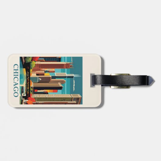  Chicago Illinois City Skyline Retro Reizen Bagagelabel (Achterkant horizontaal)