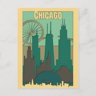Chicago Illinois City Skyline Retro Reizen Briefkaart