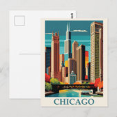  Chicago Illinois City Skyline Retro Reizen Briefkaart (Voorkant / Achterkant)