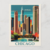  Chicago Illinois City Skyline Retro Reizen Briefkaart (Voorkant)