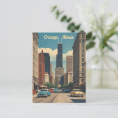 Chicago Illinois City Skyline Retro Reizen Briefkaart (Staand voorkant)
