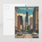  Chicago Illinois City Skyline Retro Reizen Briefkaart (Voorkant / Achterkant)