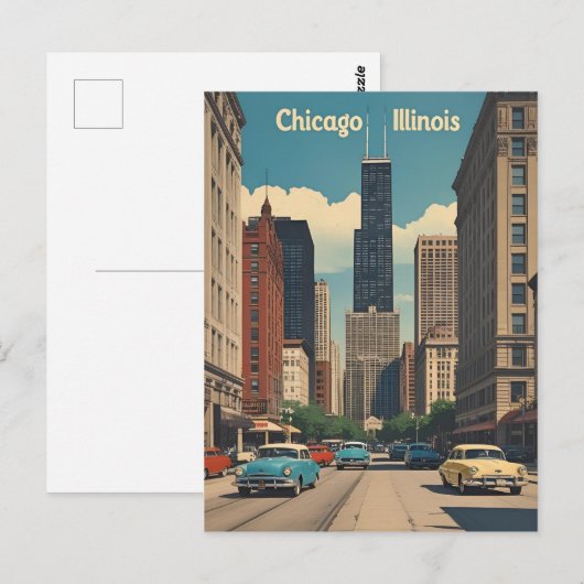 Chicago Illinois City Skyline Retro Reizen Briefkaart (Voorkant / Achterkant)