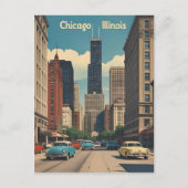 Chicago Illinois City Skyline Retro Reizen Briefkaart (Voorkant)