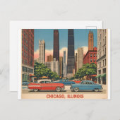  Chicago Illinois City Skyline Retro Reizen Briefkaart (Voorkant / Achterkant)