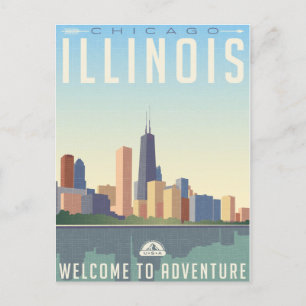  Chicago Illinois City Skyline Retro Reizen Briefkaart