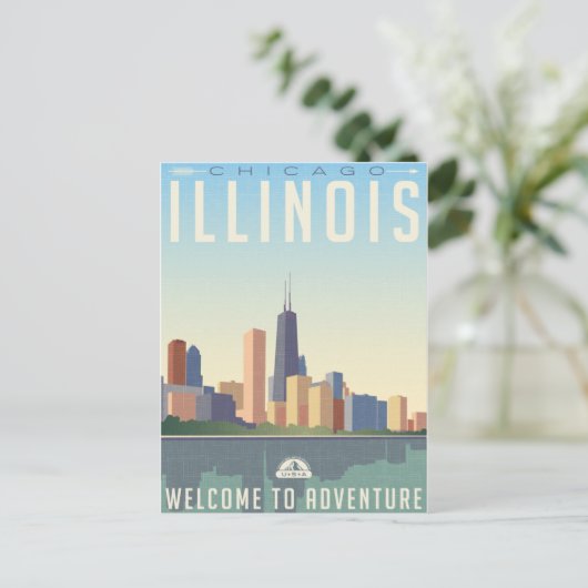  Chicago Illinois City Skyline Retro Reizen Briefkaart (Staand voorkant)