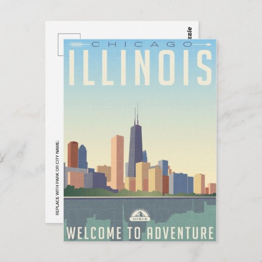  Chicago Illinois City Skyline Retro Reizen Briefkaart (Voorkant / Achterkant)