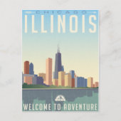  Chicago Illinois City Skyline Retro Reizen Briefkaart (Voorkant)