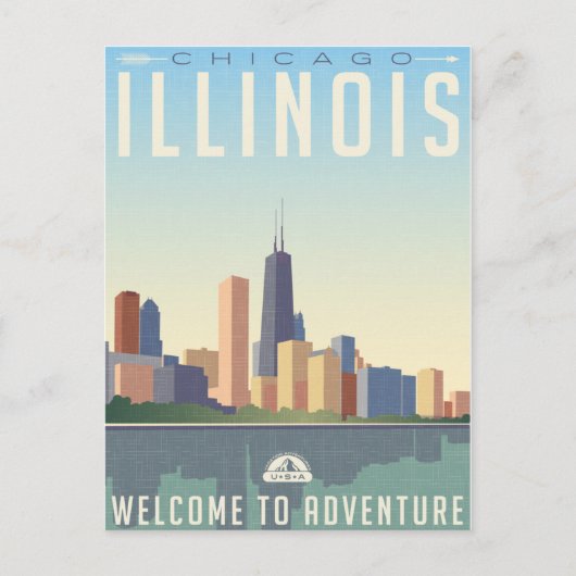  Chicago Illinois City Skyline Retro Reizen Briefkaart (Voorkant)