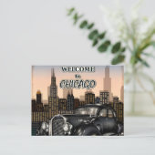  Chicago Illinois City Skyline Retro Reizen Briefkaart (Staand voorkant)
