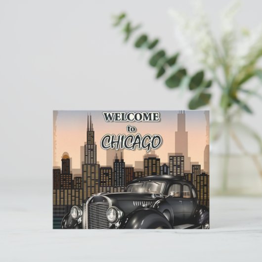  Chicago Illinois City Skyline Retro Reizen Briefkaart (Staand voorkant)