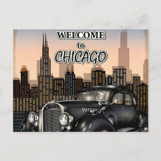  Chicago Illinois City Skyline Retro Reizen Briefkaart (Voorkant)
