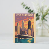  Chicago Illinois City Skyline Retro Reizen Briefkaart (Staand voorkant)