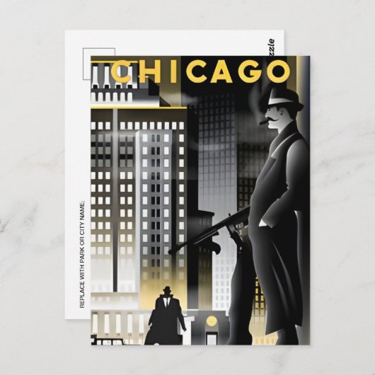  Chicago Illinois City Skyline Retro Reizen Briefkaart (Voorkant / Achterkant)