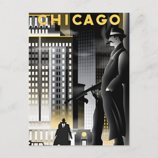  Chicago Illinois City Skyline Retro Reizen Briefkaart (Voorkant)
