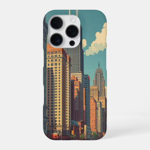  Chicago Illinois City Skyline Retro Reizen iPhone 16 Pro Hoesje