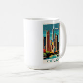  Chicago Illinois City Skyline Retro Reizen Koffiemok (Voorkant rechts)