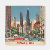  Chicago Illinois City Skyline Retro Reizen Magneet (Voorkant)