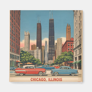  Chicago Illinois City Skyline Retro Reizen Magneet