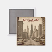  Chicago Illinois City Skyline Retro Reizen Magneet (Voorkant / Achterkant)