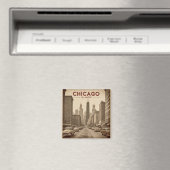  Chicago Illinois City Skyline Retro Reizen Magneet (Insitu (Vaatwasser))