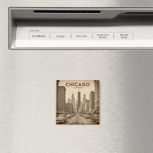 Chicago Illinois City Skyline Retro Reizen Magneet (Insitu (Vaatwasser))