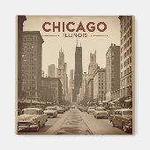 Chicago Illinois City Skyline Retro Reizen Magneet (Voorkant)