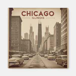  Chicago Illinois City Skyline Retro Reizen Magneet
