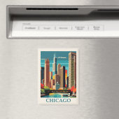  Chicago Illinois City Skyline Retro Reizen Magneet (Insitu (Vaatwasser))