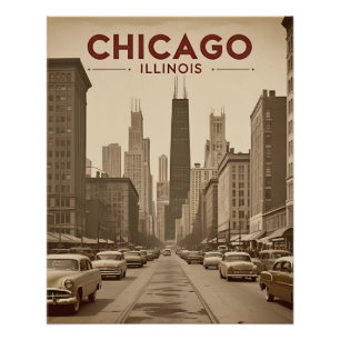  Chicago Illinois City Skyline Retro Reizen Perfect Poster