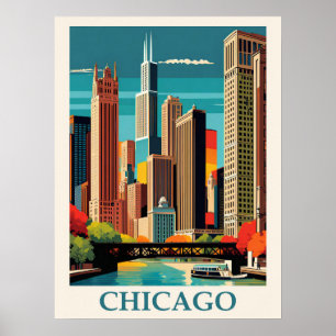 Chicago Illinois City Skyline Retro Reizen Poster