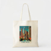  Chicago Illinois City Skyline Retro Reizen Tote Bag (Voorkant)