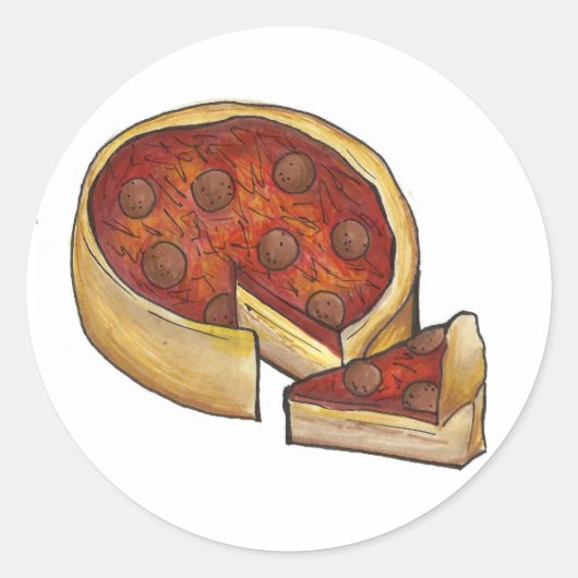 Chicago Illinois Deep Dish Pepperoni Pizza Foodie Ronde Sticker (Voorkant)