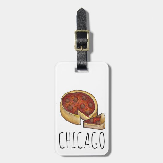 Chicago Illinois Deep Dish Pepperoni Pizza Pie Bagagelabel (Voorkant verticaal)